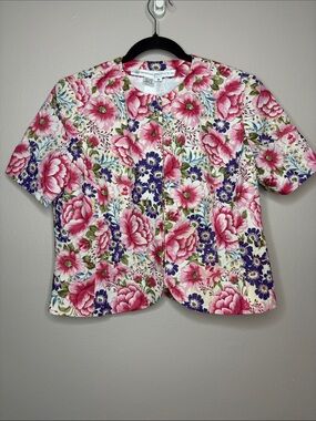 Vtg Anne Crimmins for UMI Collections Floral Linen Blouse Jacket Size 8